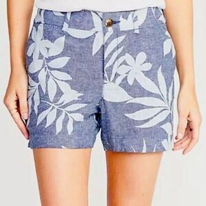 Old Navy Blue Floral Linen Chambray Everyday Shorts 5" Inseam Length Size 2